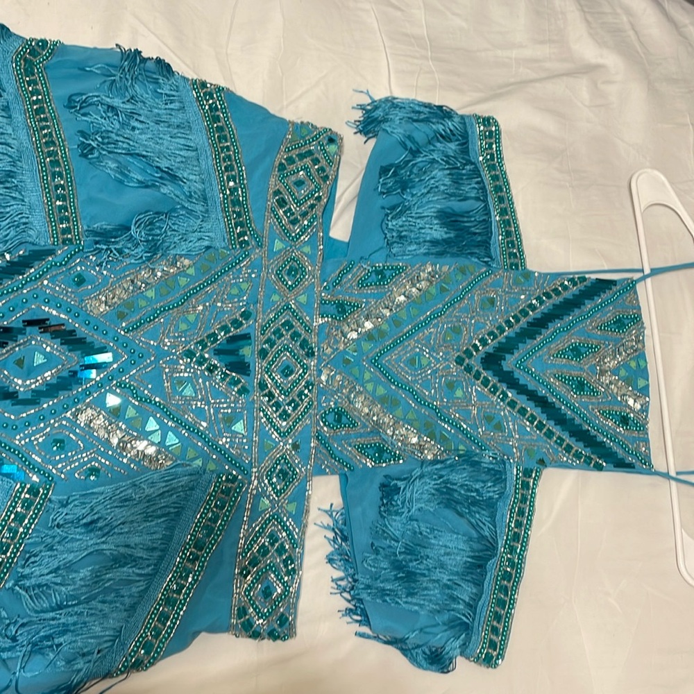Blue full beaded short dress